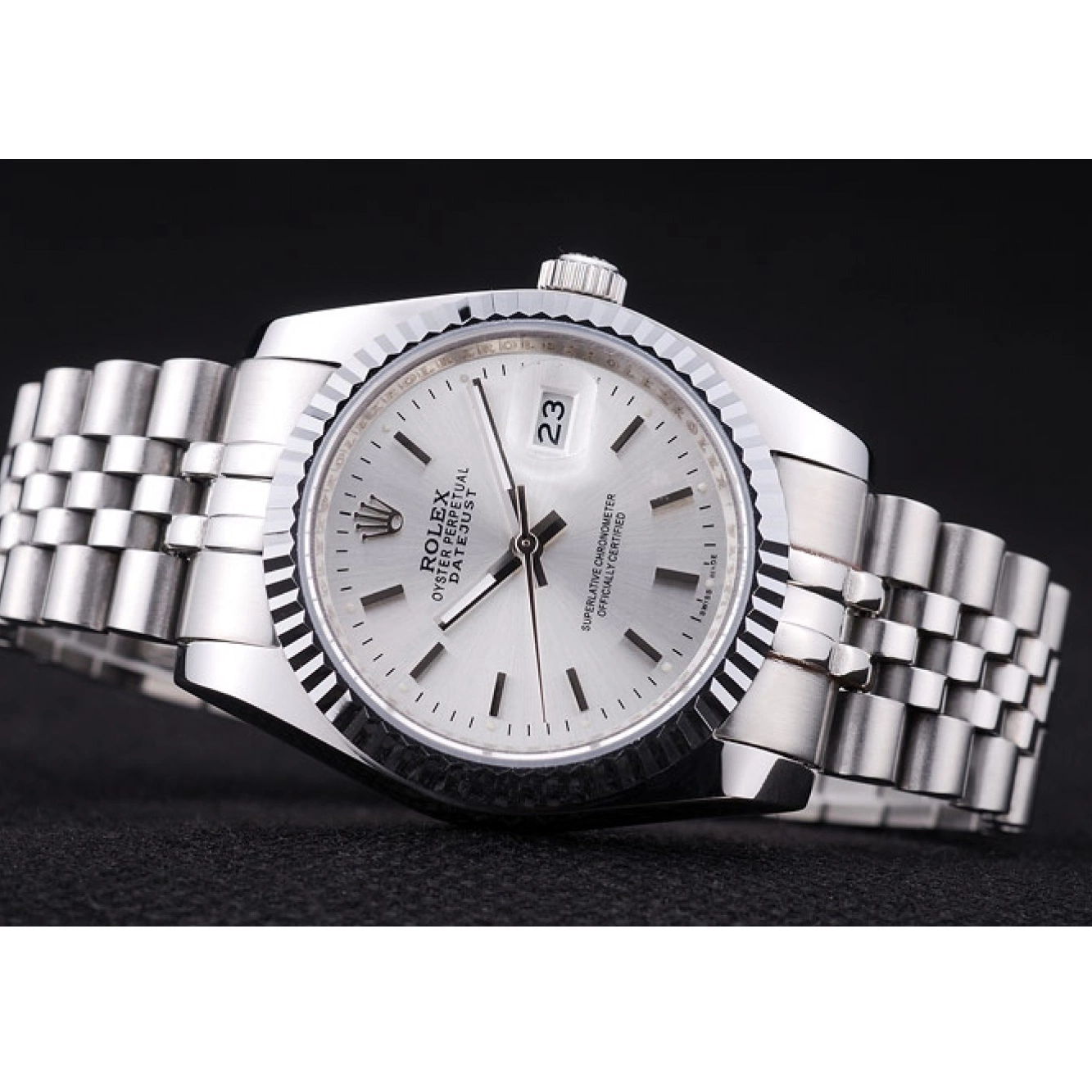 Best AAA Replica Sites 7457 Rolex Ribbed Silver Dial Datejust Bezel 0531